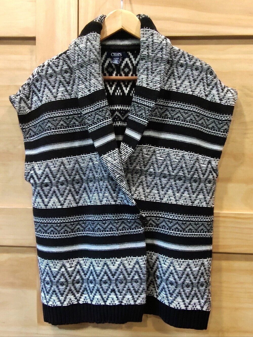 Vintage Chaps Ralph Lauren Black White Aztec Western Cowgirl Cardigan Vest | XL